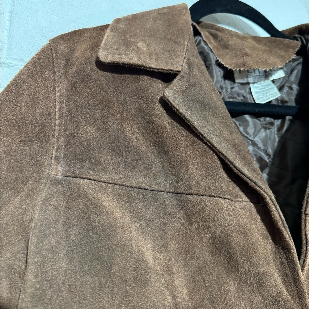 Petite Sophisticate Brown Leather Suede Jacket Coat Women Size 2 Western Cabin - Picture 4 of 8